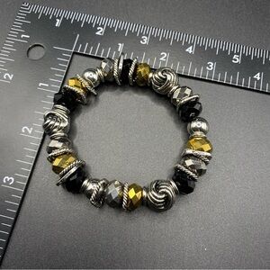 Black Gold Silver Faceted Shiny Beads Bracelet